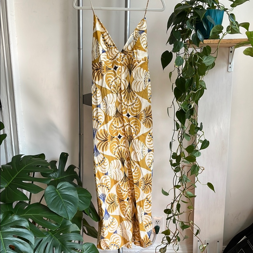 Zara Yellow and White Patterned Floral Midi Sundress Dress size Small